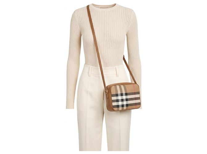 Burberry Borsa a Tracolla Haymarket Check Marrone Nero Bianco Rosso Beige - vista 3