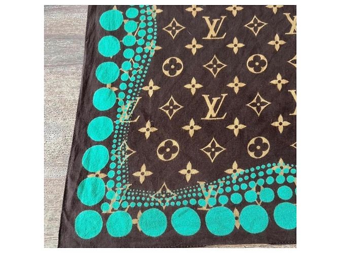 Bandana in cotone Louis Vuitton x Yayoi Kusama Marrone Verde - vista 3