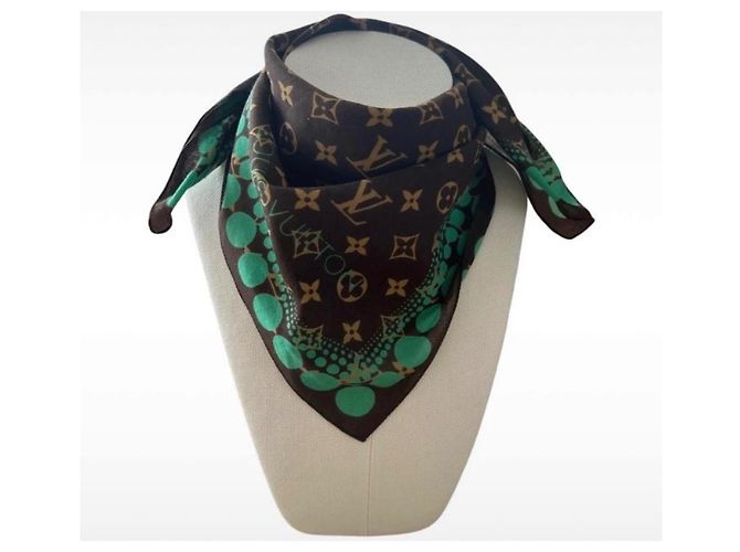 Bandana in cotone Louis Vuitton x Yayoi Kusama Marrone Verde - vista 4