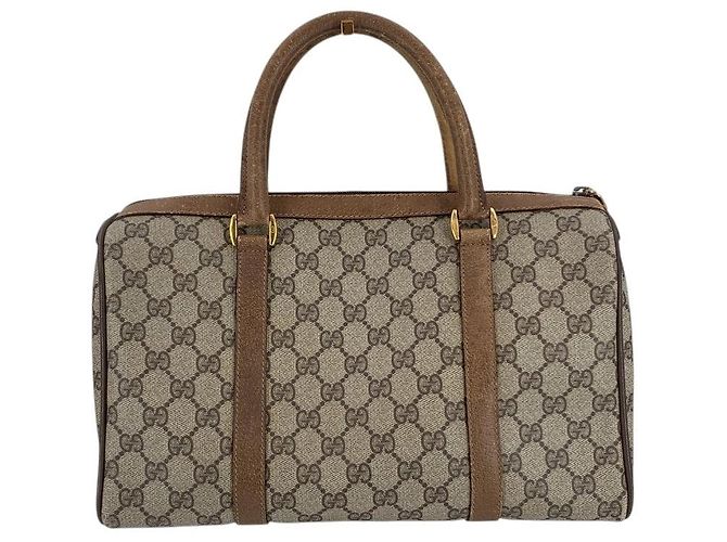 Gucci Vintage Boston Bag aus Monogram Canvas und Leder Web Braun - Ansicht 3