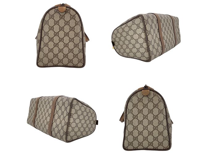 Gucci Vintage Boston Bag aus Monogram Canvas und Leder Web Braun - Ansicht 5