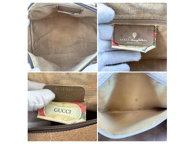 Gucci Vintage Boston Bag aus Monogram Canvas und Leder Web Braun - Ansicht 6