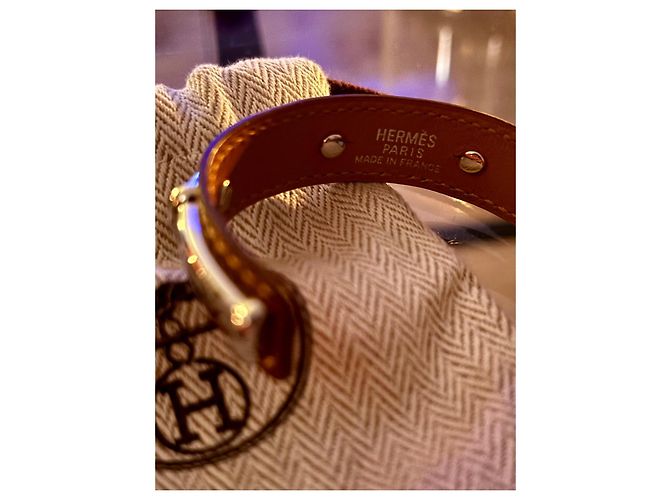 Bracciale Hermès in pelle marrone e metallo argentato Silver hardware - vista 2