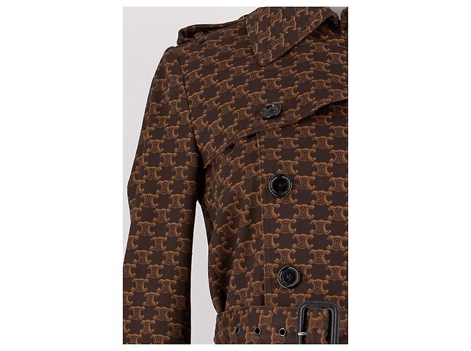 Céline Trench in cotone con stampa logo triomphe Marrone - vista 5