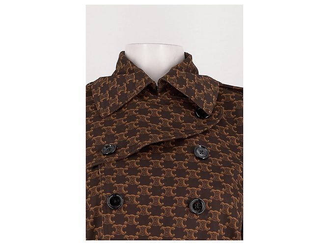Céline Trench in cotone con stampa logo triomphe Marrone - vista 6
