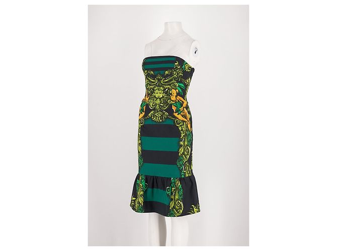 Vestido tomara que caia Prada de algodão verde barroco - vista 2