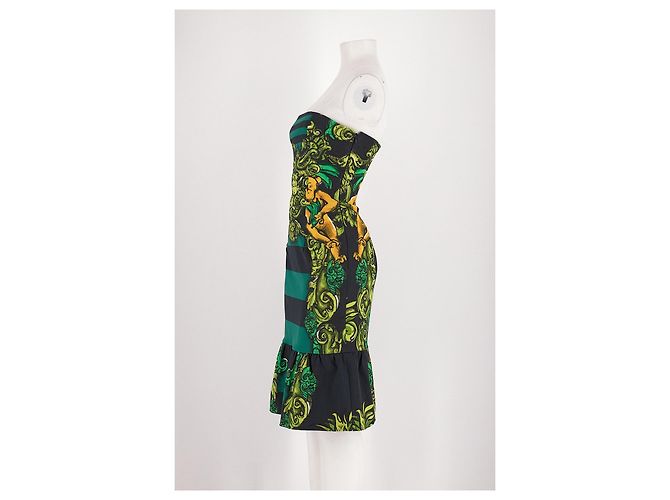 Vestido tomara que caia Prada de algodão verde barroco - vista 3