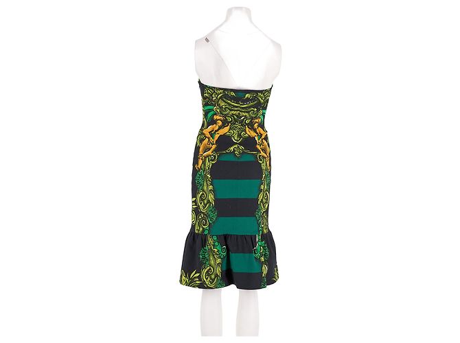Vestido tomara que caia Prada de algodão verde barroco - vista 4