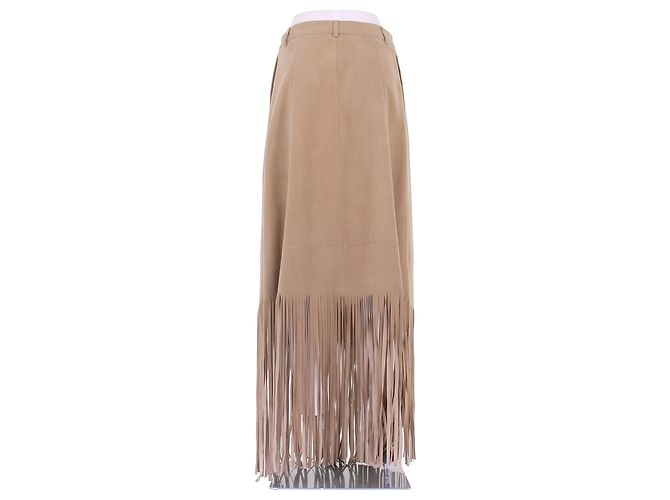 Autre Marque Gonna in camoscio con frange Beige - vista 2