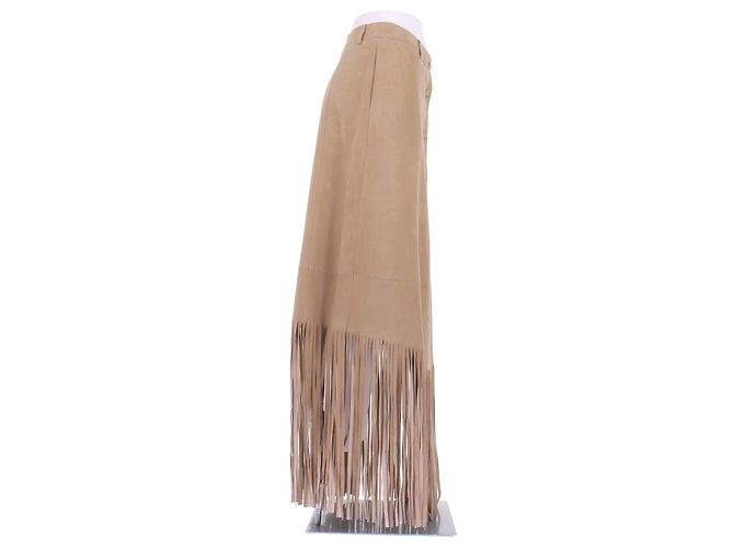 Autre Marque Gonna in camoscio con frange Beige - vista 3