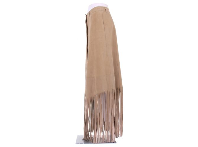 Autre Marque Gonna in camoscio con frange Beige - vista 4