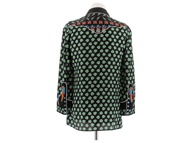 Gucci Camisa de seda con estampado de tréboles Verde - vista 2