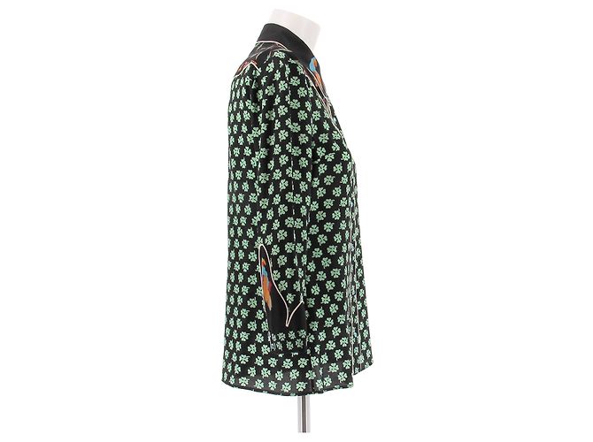 Gucci Camisa de seda con estampado de tréboles Verde - vista 3