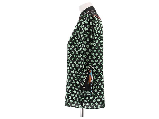 Gucci Camisa de seda con estampado de tréboles Verde - vista 4
