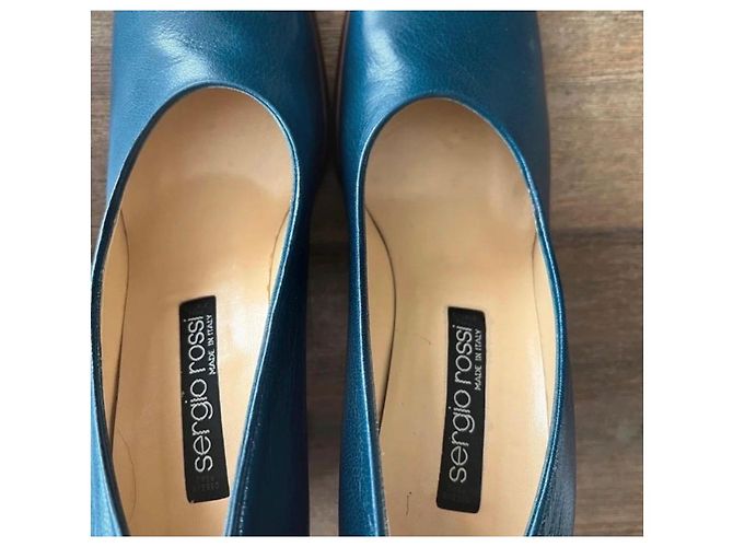 Sergio Rossi Décolleté Plateau Pelle Blu - vista 3
