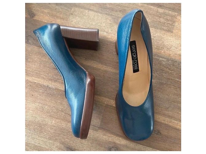 Sergio Rossi Décolleté Plateau Pelle Blu - vista 5
