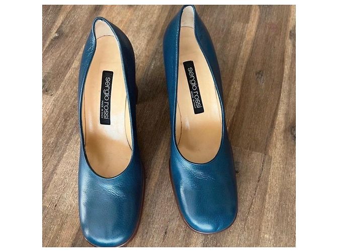 Sergio Rossi Décolleté Plateau Pelle Blu - vista 7