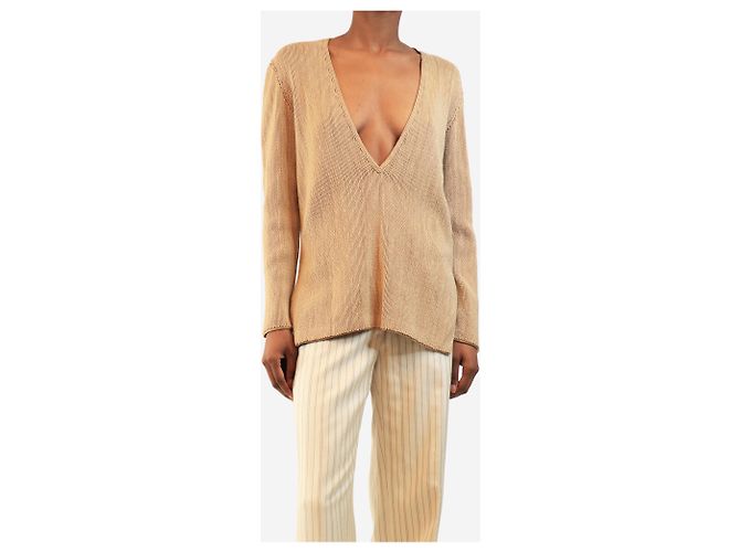Loro Piana Braunes Top mit tiefem V-Ausschnitt - size UK 4 - Ansicht 3