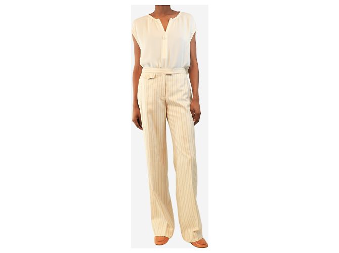 Giorgio Armani Blusa de seda creme com meio zíper - size UK 8 Cru - vista 2