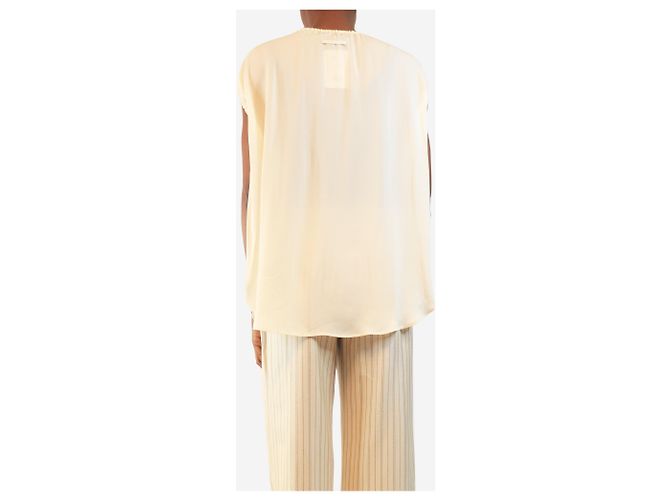 Giorgio Armani Blusa de seda creme com meio zíper - size UK 8 Cru - vista 3