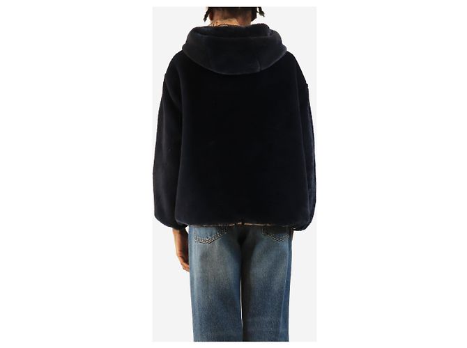 Herno Giacca con cappuccio e zip in eco-pelliccia blu navy - size UK 6 - vista 2