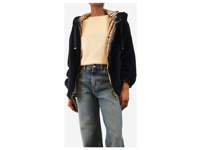 Herno Giacca con cappuccio e zip in eco-pelliccia blu navy - size UK 6 - vista 3