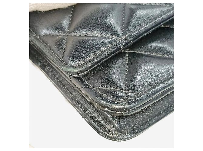 Wallet On Chain Chanel Carteira On Chain acolchoada em pele de cordeiro preta 2018 Preto - vista 13