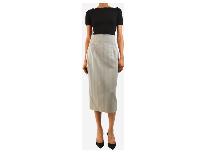 Autre Marque Falda midi de lana gris espiga - size UK 10 - vista 2