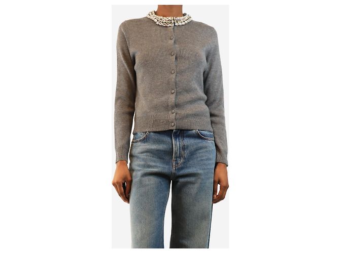Veronica Beard Grauer Cardigan mit Schmucksteinen - Größe S - Ansicht 3
