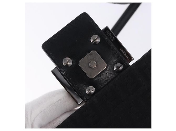 FENDI Zucchino Canvas Shoulder Bag Black Silver - vista 10