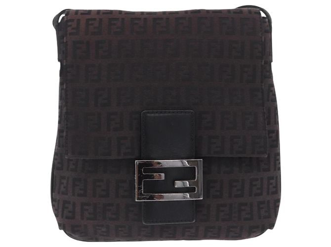 FENDI Zucchino Canvas Shoulder Bag Black Silver - vista 13
