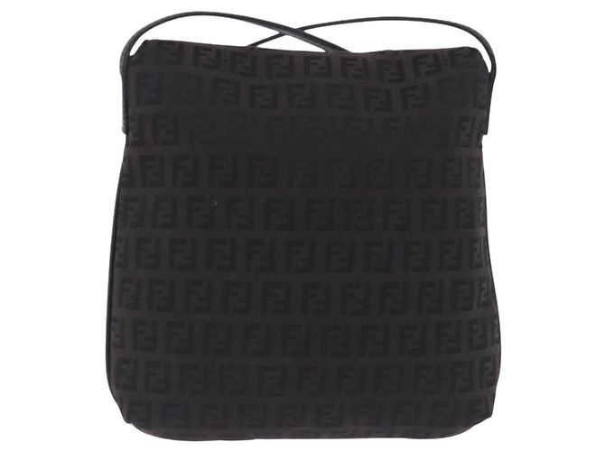 FENDI Zucchino Canvas Shoulder Bag Black Silver - vista 2