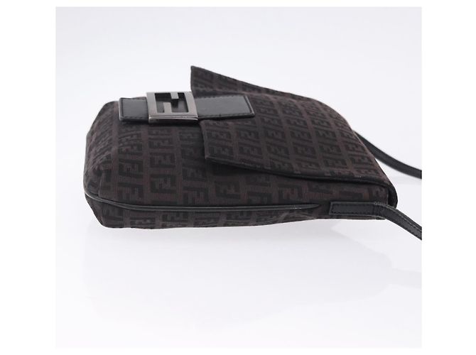 FENDI Zucchino Canvas Shoulder Bag Black Silver - vista 3