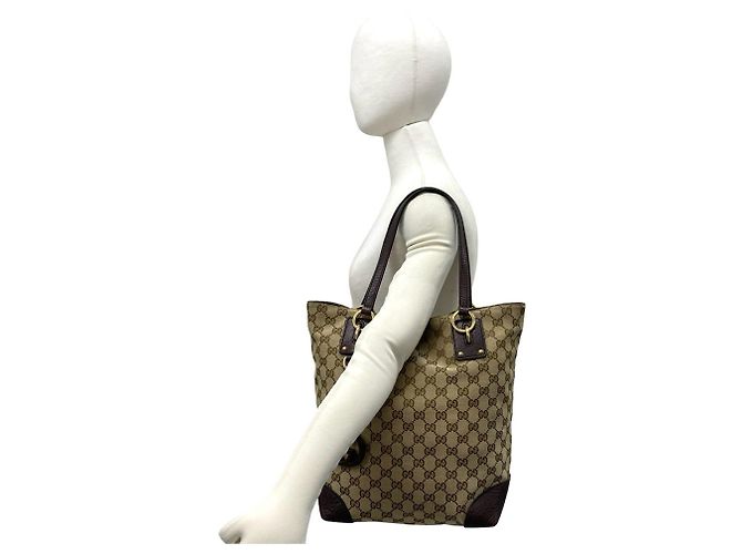 Gucci Tote Bag aus Canvas und Leder mit GG-Muster Braun Beige - Ansicht 2