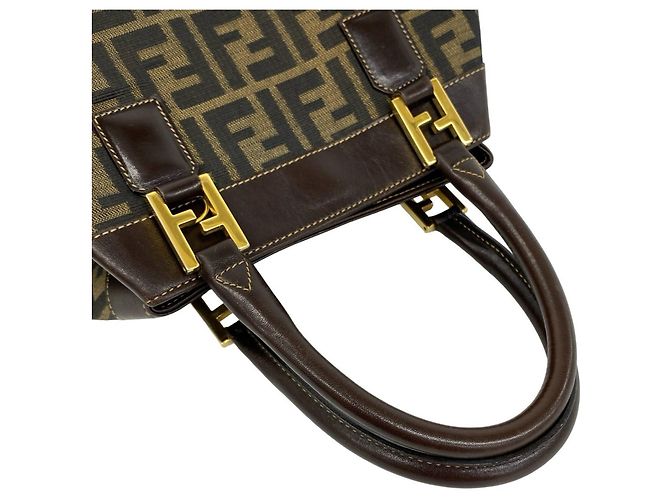 Fendi Anna Vintage Handtasche aus Canvas und Leder mit Zucca FF-Muster Braun - Ansicht 4