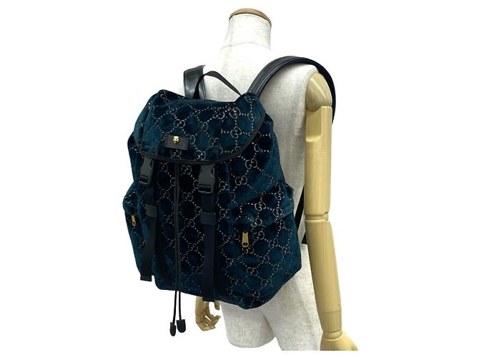 Zaino Gucci GG in pelle e velluto Nero Verde - vista 2
