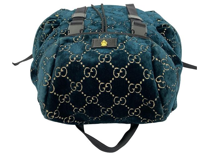 Zaino Gucci GG in pelle e velluto Nero Verde - vista 4