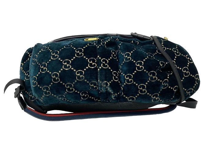 Zaino Gucci GG in pelle e velluto Nero Verde - vista 6