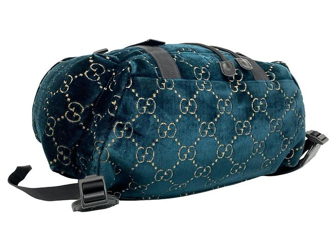 Zaino Gucci GG in pelle e velluto Nero Verde - vista 7