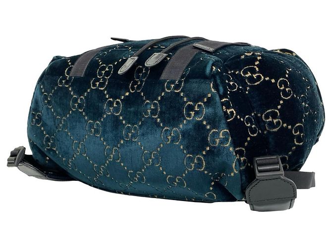 Zaino Gucci GG in pelle e velluto Nero Verde - vista 8