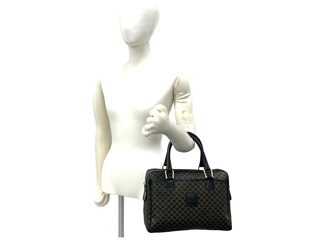 Céline Celine Vintage Macadam Blazon Pattern Handtasche Mini Boston Bag Braun Schwarz - Ansicht 2