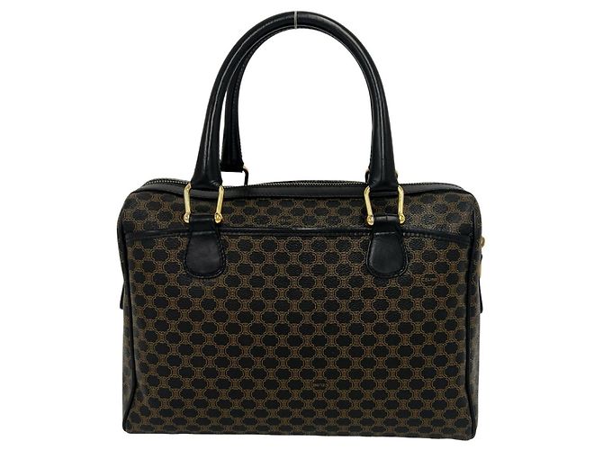 Céline Celine Vintage Macadam Blazon Pattern Handtasche Mini Boston Bag Braun Schwarz - Ansicht 3