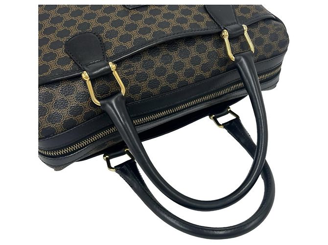 Céline Celine Vintage Macadam Blazon Pattern Handtasche Mini Boston Bag Braun Schwarz - Ansicht 4