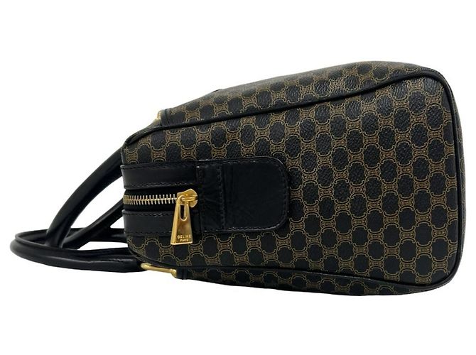 Céline Celine Vintage Macadam Blazon Pattern Handtasche Mini Boston Bag Braun Schwarz - Ansicht 5