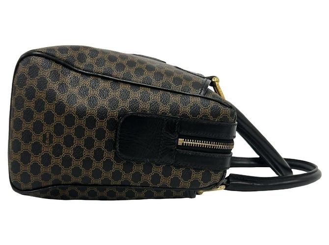 Céline Celine Vintage Macadam Blazon Pattern Handtasche Mini Boston Bag Braun Schwarz - Ansicht 6