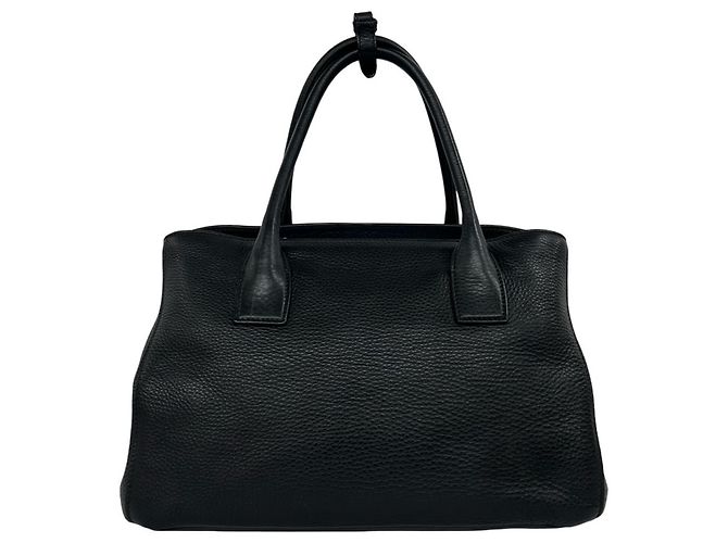 Prada Shopper-Tasche aus Vitello Daino Leder mit Dreiecks-Logo Schwarz - Ansicht 3