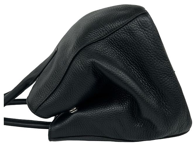 Prada Shopper-Tasche aus Vitello Daino Leder mit Dreiecks-Logo Schwarz - Ansicht 5