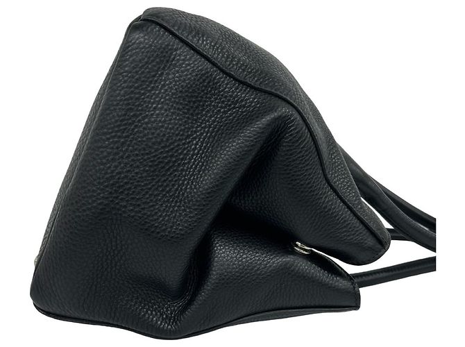 Prada Shopper-Tasche aus Vitello Daino Leder mit Dreiecks-Logo Schwarz - Ansicht 6