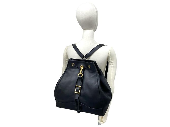 Gucci Vintage Logo Hardware Leather Drawstring Backpack Black - view 2