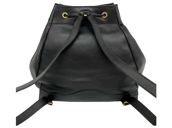 Gucci Vintage Logo Hardware Leather Drawstring Backpack Black - view 3